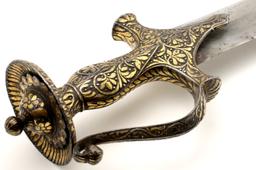 Rare 18th C. Mughal Indian Tulwar Hilted DHUP Sword ~ Actively Patterned Damascus Blade ~ Chiseled &