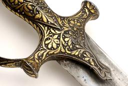 Rare 18th C. Mughal Indian Tulwar Hilted DHUP Sword ~ Actively Patterned Damascus Blade ~ Chiseled &