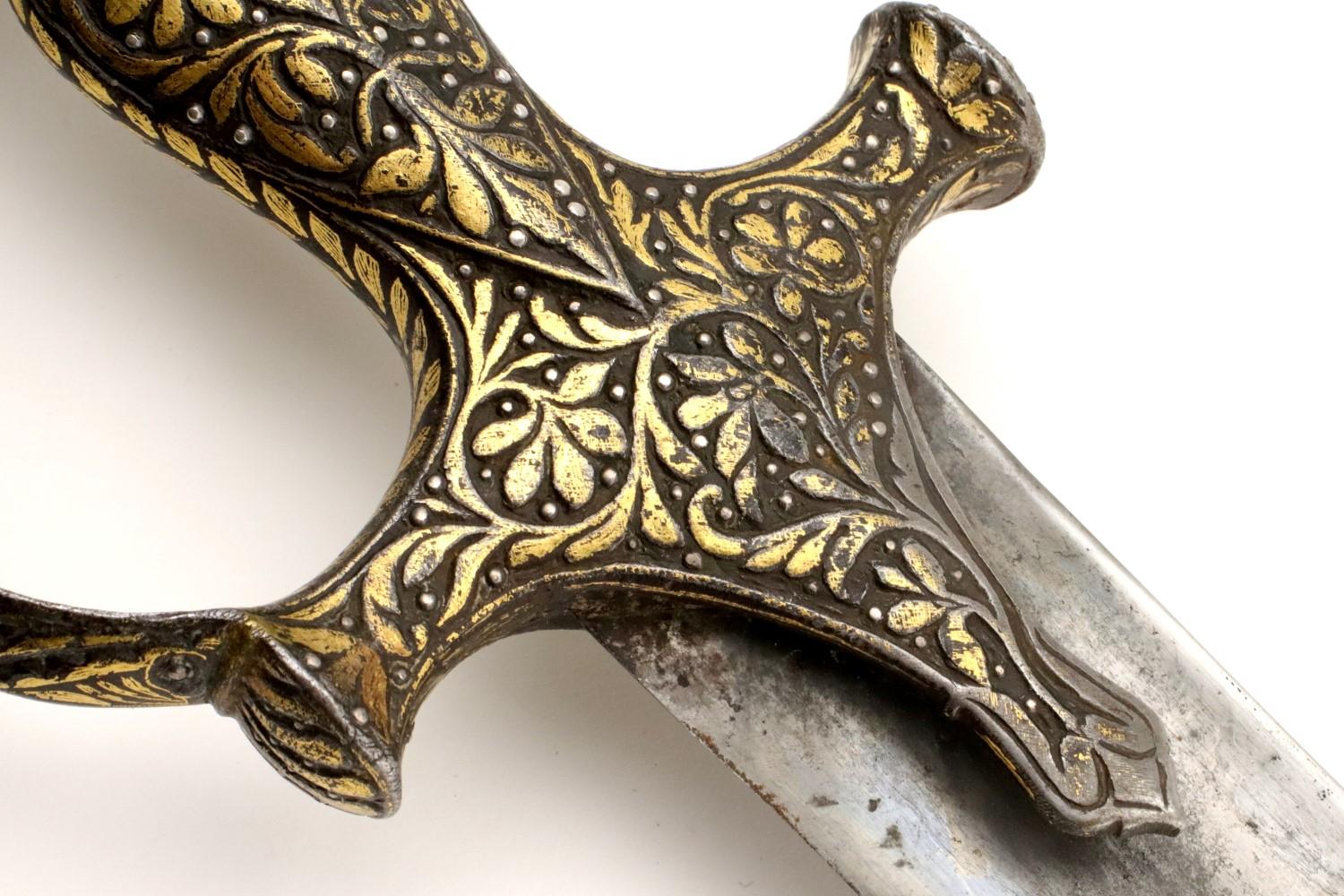 Rare 18th C. Mughal Indian Tulwar Hilted DHUP Sword ~ Actively Patterned Damascus Blade ~ Chiseled &