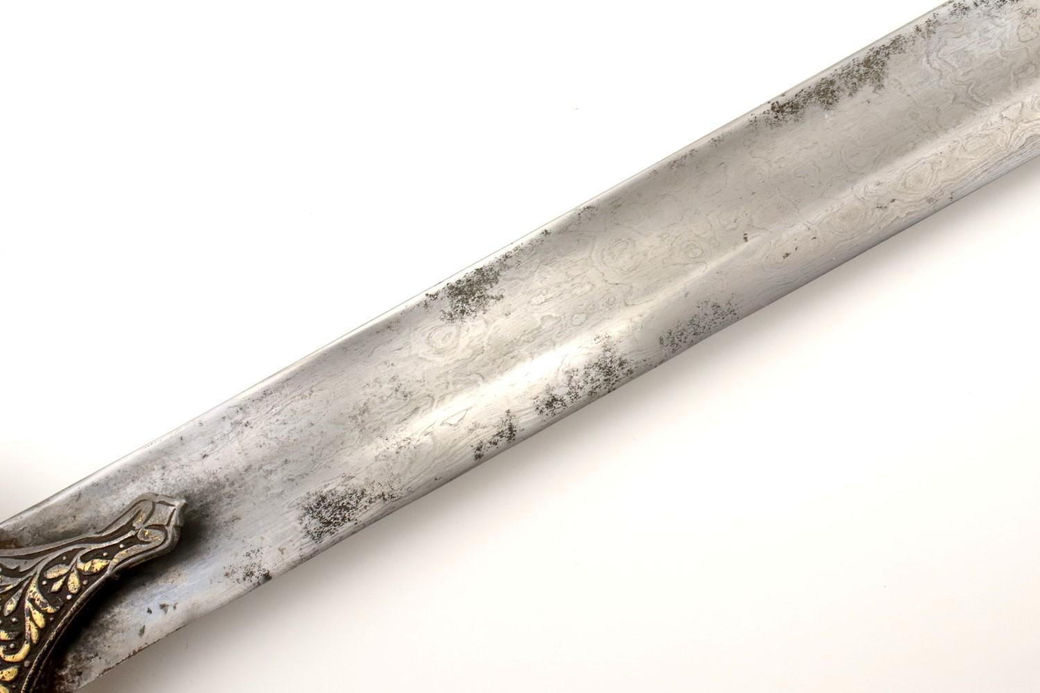 Rare 18th C. Mughal Indian Tulwar Hilted DHUP Sword ~ Actively Patterned Damascus Blade ~ Chiseled &