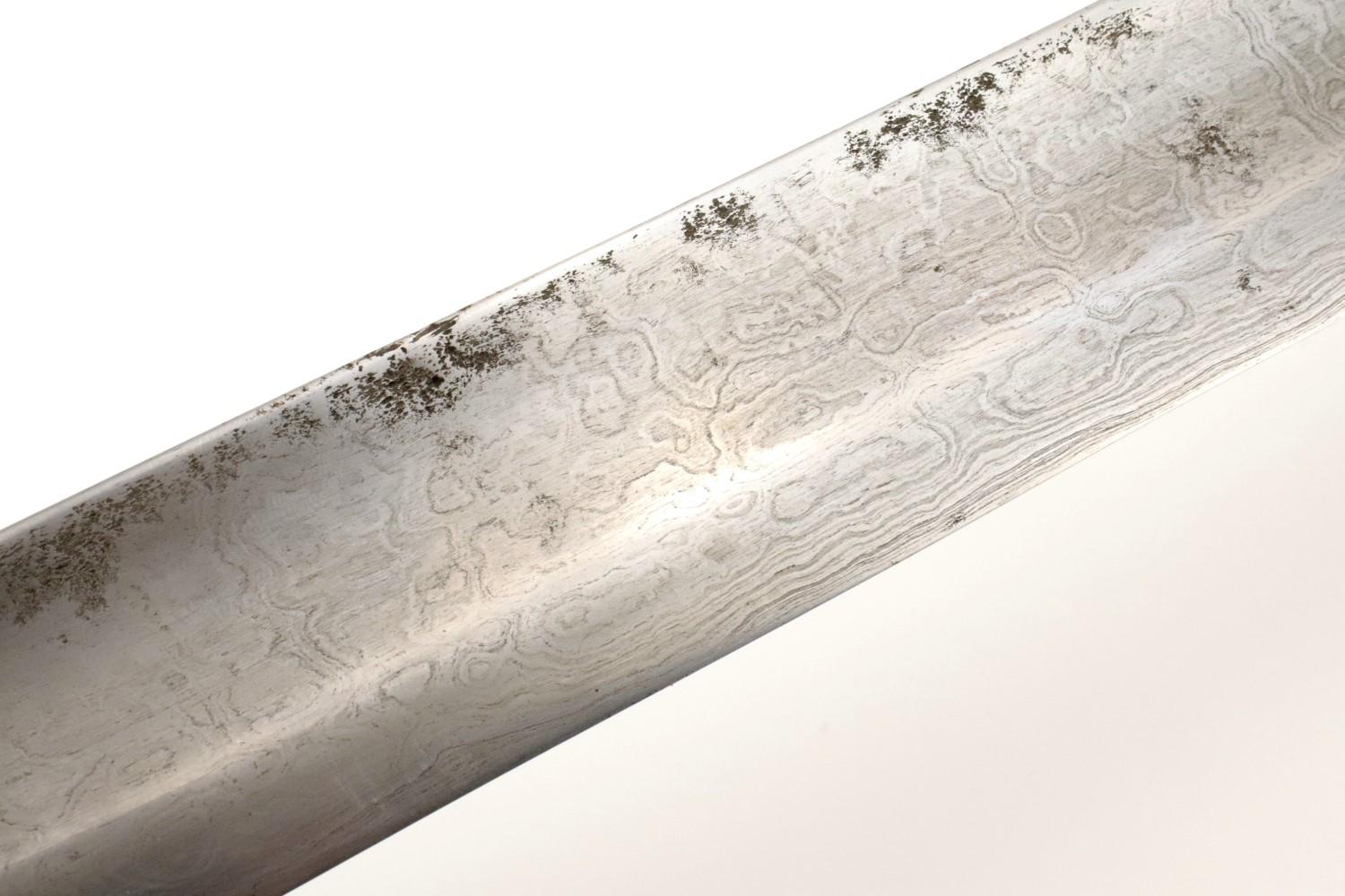 Rare 18th C. Mughal Indian Tulwar Hilted DHUP Sword ~ Actively Patterned Damascus Blade ~ Chiseled &