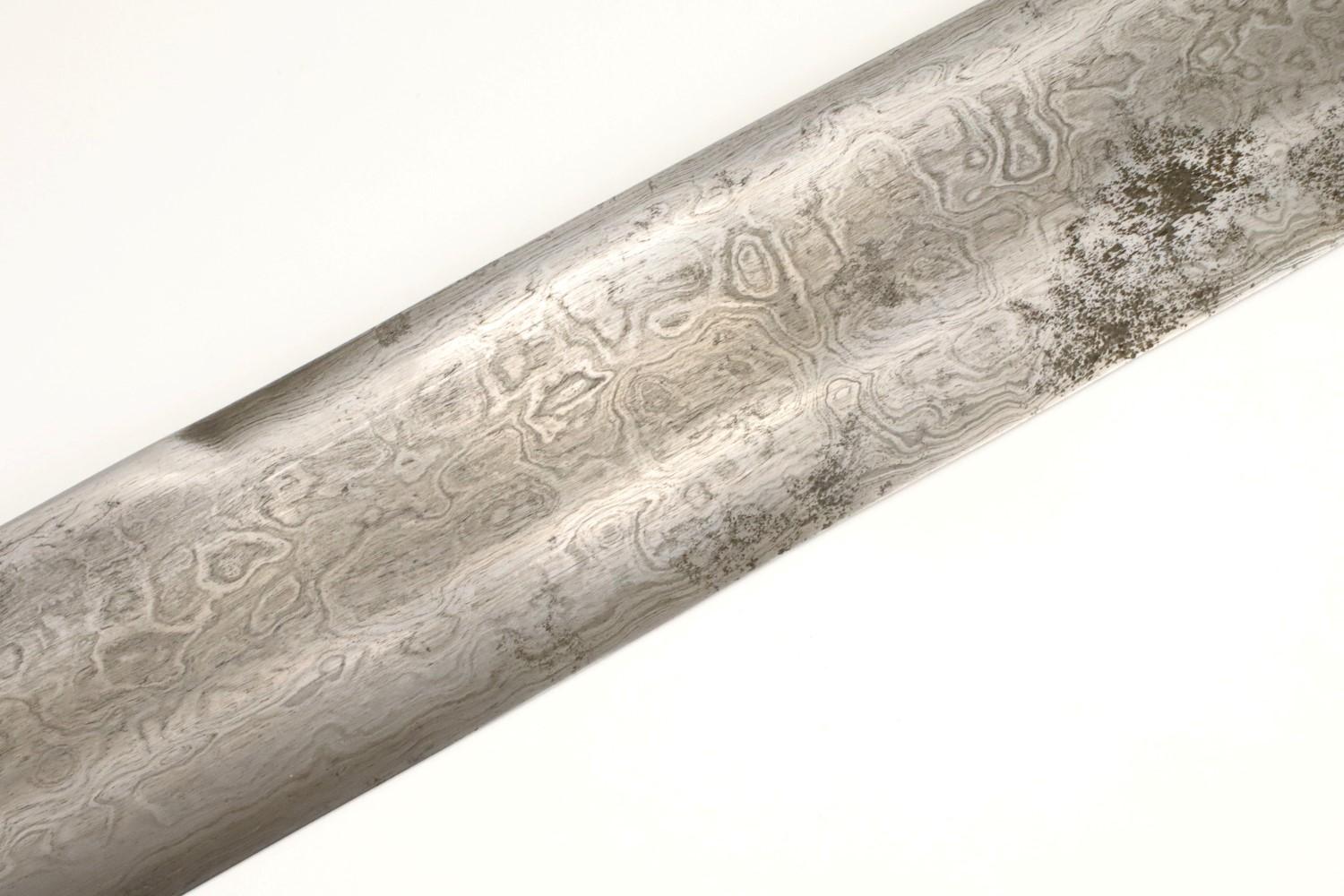 Rare 18th C. Mughal Indian Tulwar Hilted DHUP Sword ~ Actively Patterned Damascus Blade ~ Chiseled &