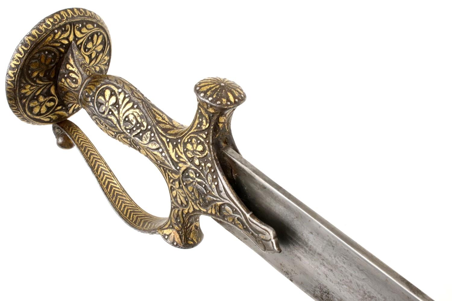 Rare 18th C. Mughal Indian Tulwar Hilted DHUP Sword ~ Actively Patterned Damascus Blade ~ Chiseled &