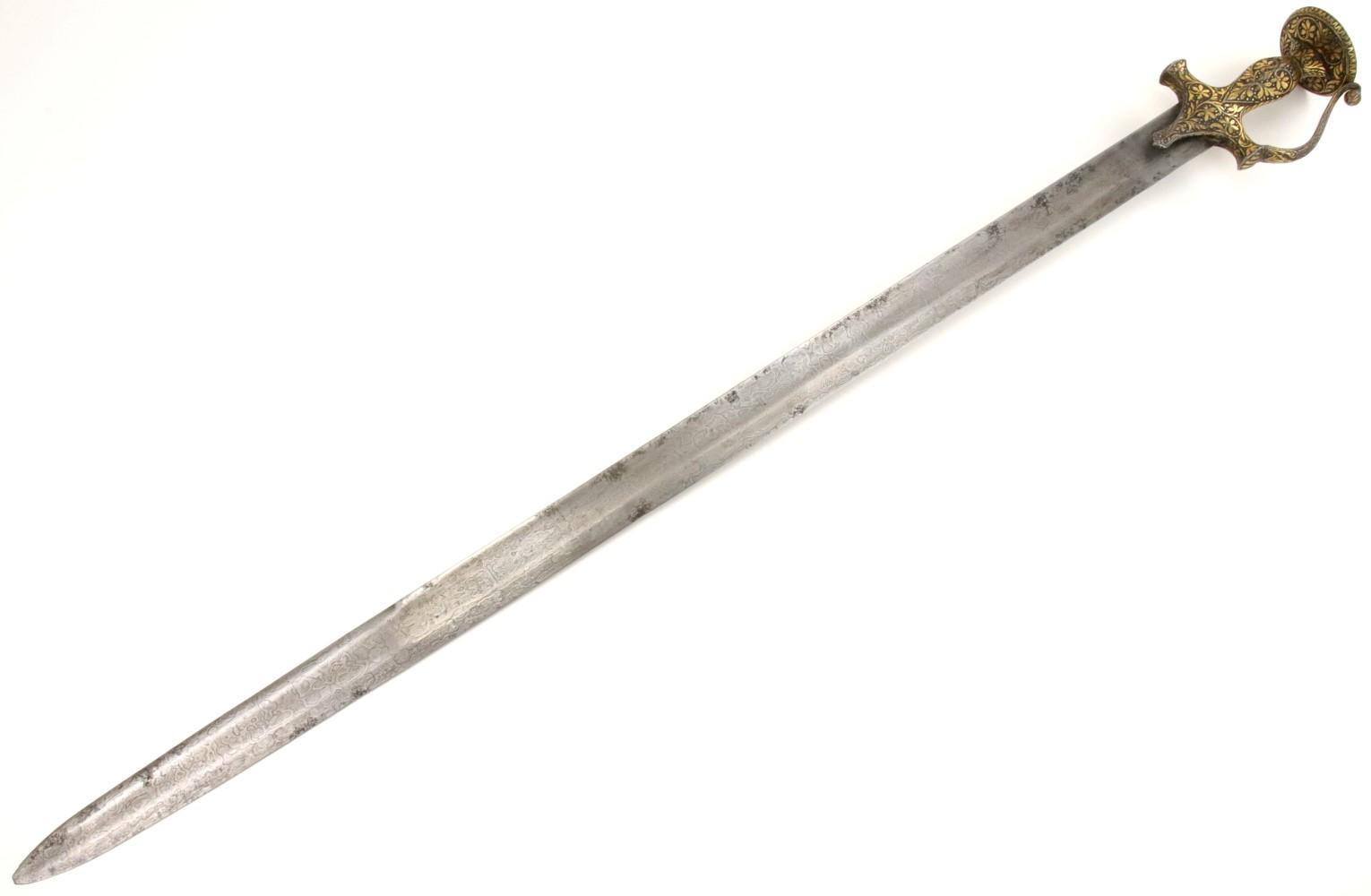 Rare 18th C. Mughal Indian Tulwar Hilted DHUP Sword ~ Actively Patterned Damascus Blade ~ Chiseled &