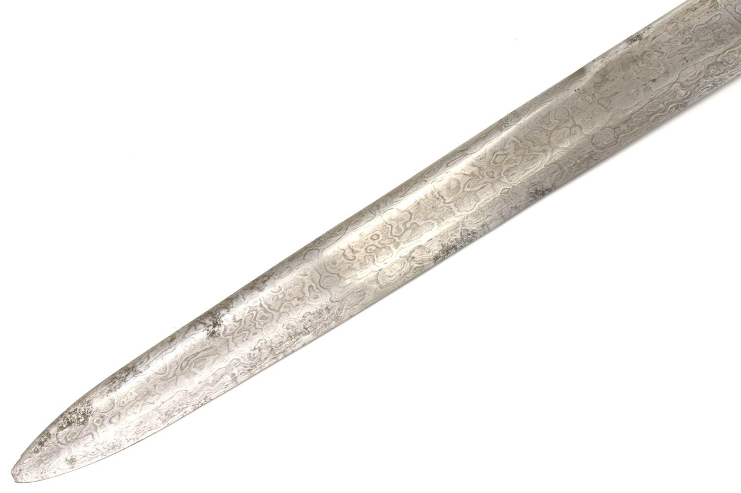 Rare 18th C. Mughal Indian Tulwar Hilted DHUP Sword ~ Actively Patterned Damascus Blade ~ Chiseled &
