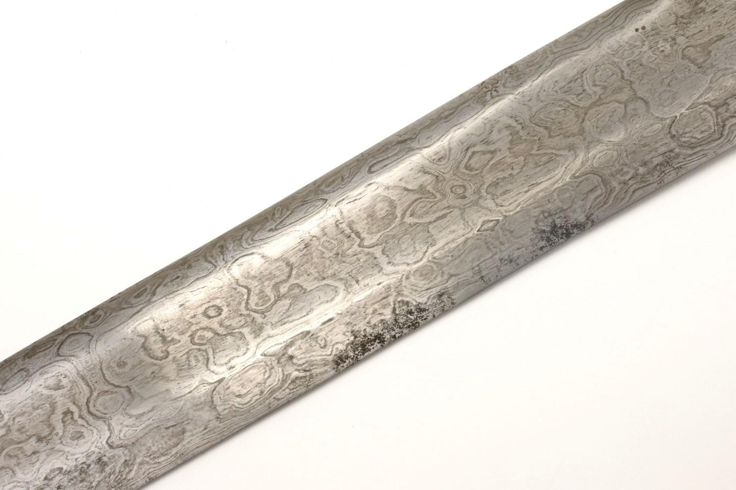 Rare 18th C. Mughal Indian Tulwar Hilted DHUP Sword ~ Actively Patterned Damascus Blade ~ Chiseled &