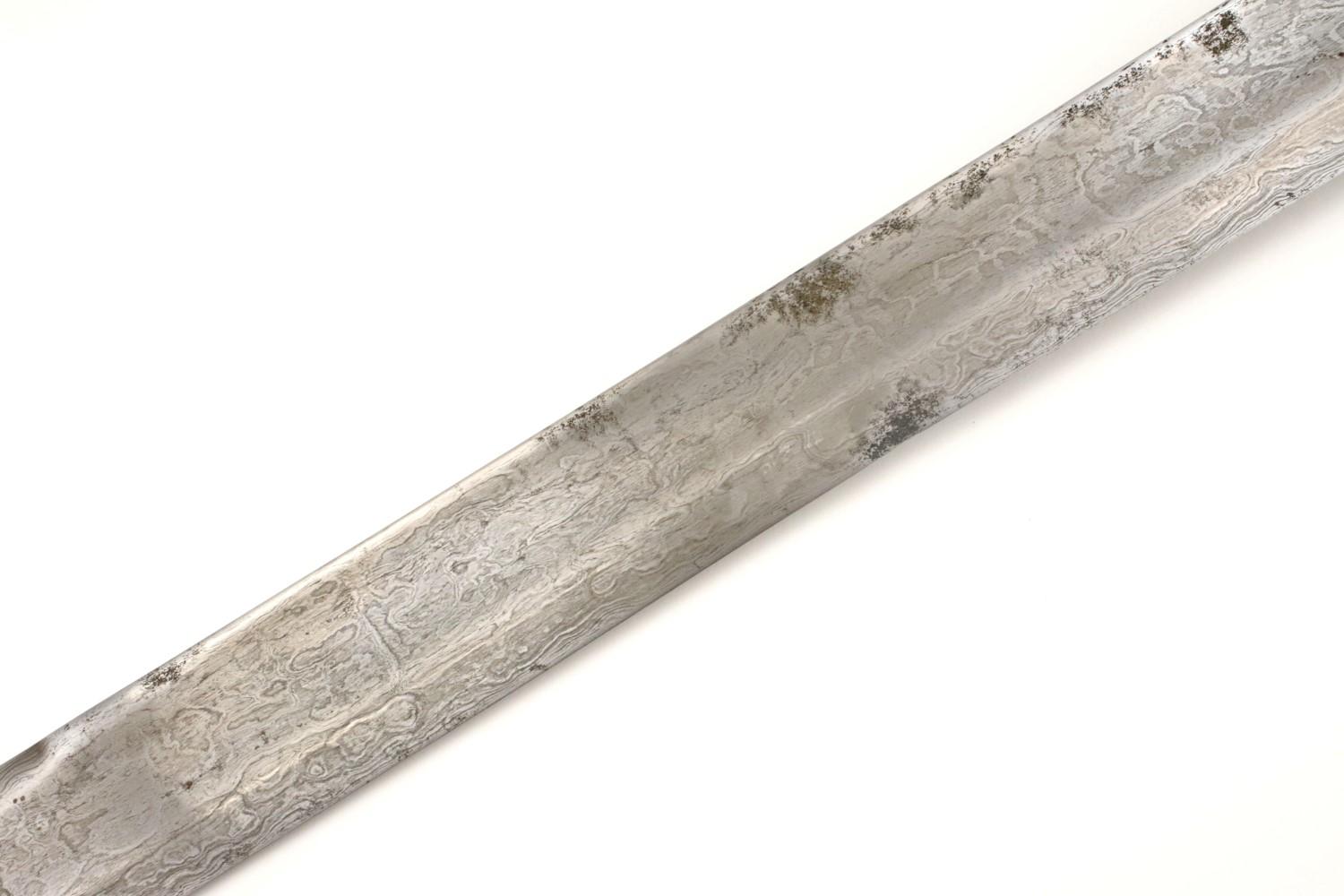 Rare 18th C. Mughal Indian Tulwar Hilted DHUP Sword ~ Actively Patterned Damascus Blade ~ Chiseled &