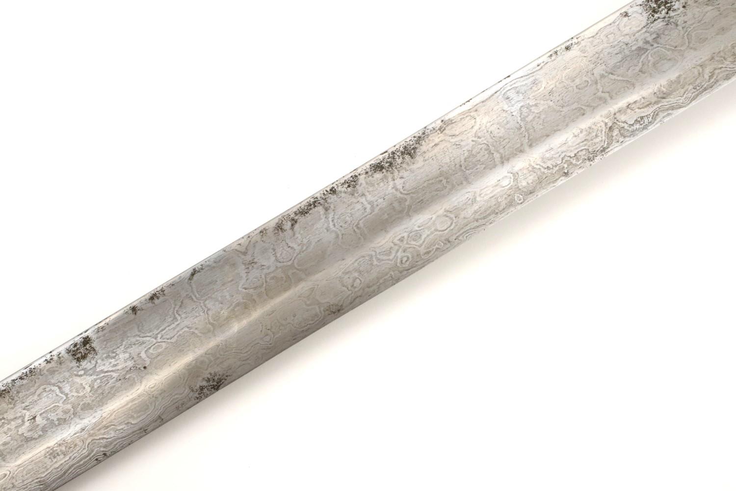 Rare 18th C. Mughal Indian Tulwar Hilted DHUP Sword ~ Actively Patterned Damascus Blade ~ Chiseled &