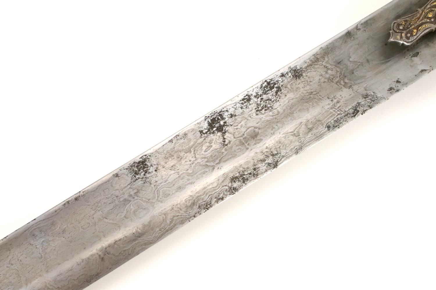 Rare 18th C. Mughal Indian Tulwar Hilted DHUP Sword ~ Actively Patterned Damascus Blade ~ Chiseled &