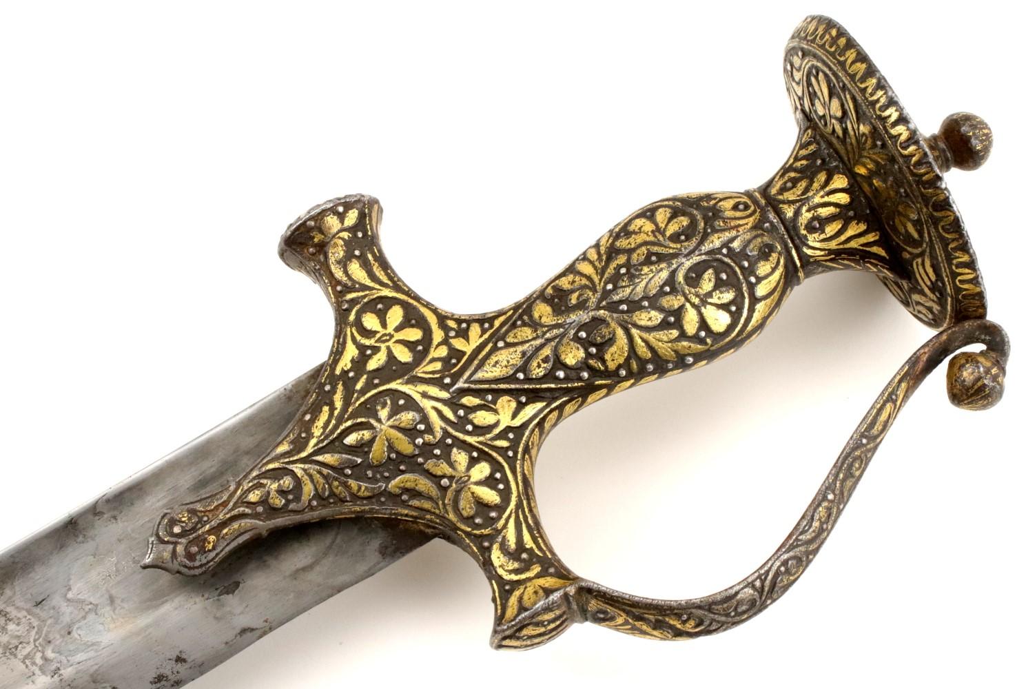 Rare 18th C. Mughal Indian Tulwar Hilted DHUP Sword ~ Actively Patterned Damascus Blade ~ Chiseled &
