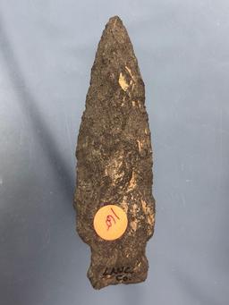 4 3/16" Archaic Stem/Newmanstown Point, Lancaster Co., PA, Thin piece! Argillite