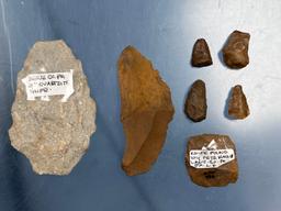 Lot of Jasper+Quartzite Tools, Thumbnail Scrapers, Paleo Scraper, "Dark Moon Farm" Site NJ