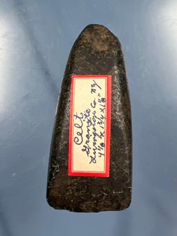 4 1/4" Highly Polished Green Granite Celt, Found in Livingston Co., New York, Several ancient nicks