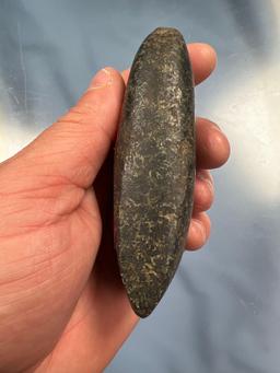 4 1/4" Highly Polished Green Granite Celt, Found in Livingston Co., New York, Several ancient nicks