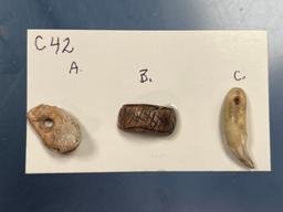 Lot of Drilled Teeth (Elk, Canines) and Incised Bone Ring, Sites in NY, Pictured in Lar Hothem's