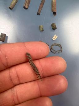 Seneca Trade Artifacts, Beads, Brass Pendant, Coil Bead, Found on Dann Site, Lima, New York,