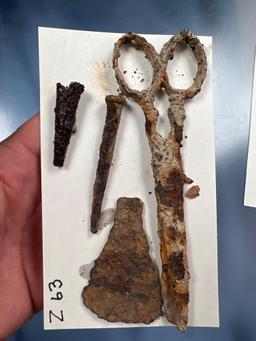 Lot of Rare Trade Artifacts, Bone Handled Knife, Scissors, Scrapers, Conicals, Found in New York