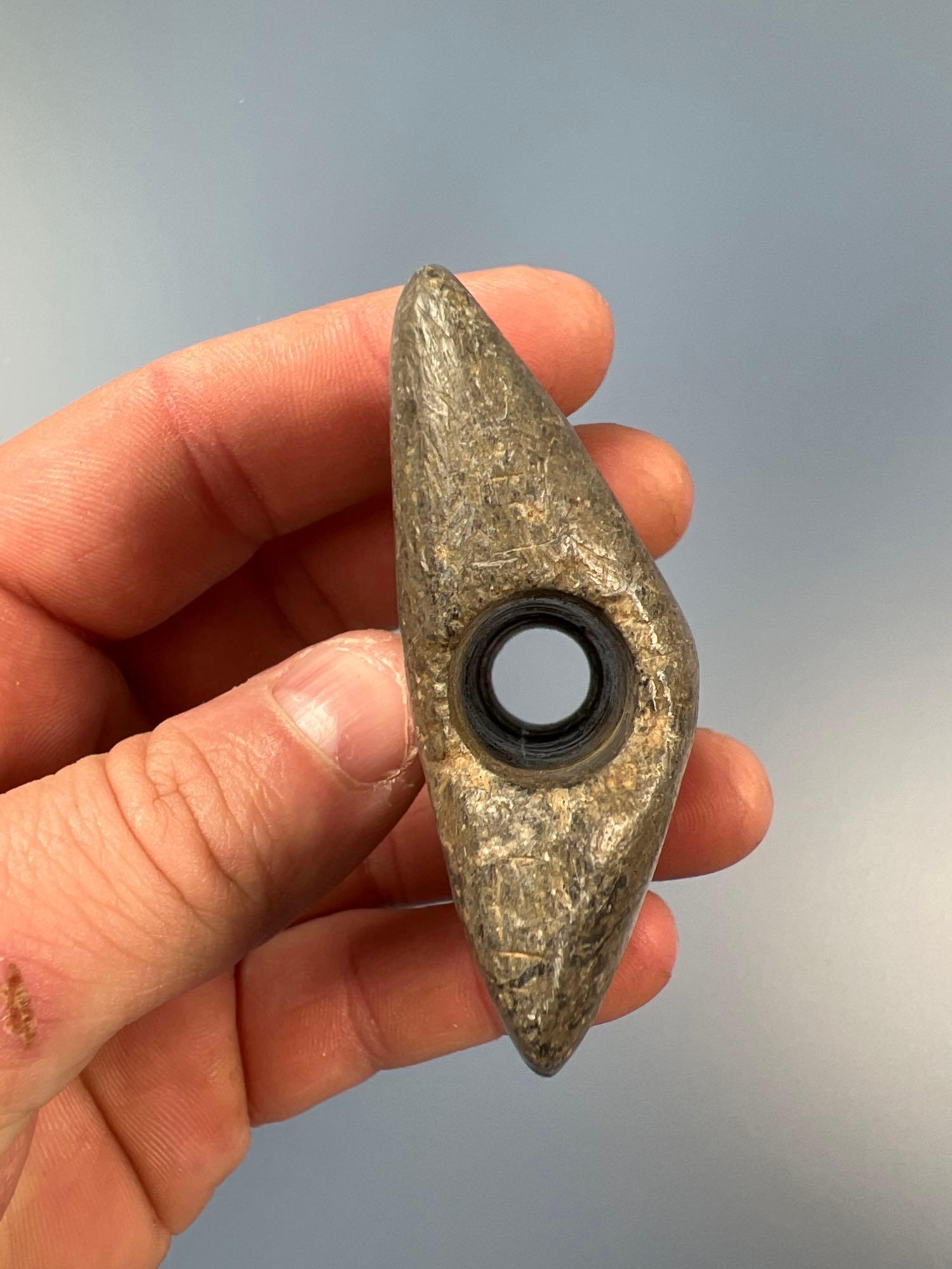 2" Polished Shield Bannerstone Found in NJ near the Holland Sand Pits, Well Made, Incising noted