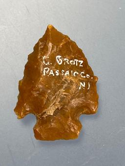 NICE 1 5/16" Jasper Amos Corner Notch, Found in Passaic Co., NJ, Ex: Grotz, Cicero Collections