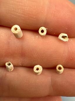 6 Susquehannock White Wampum Beads, Found Oscar Leibhart Site, York Co PA 1665-1682, by Donald Liebh