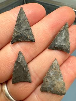 Lot of 4 FINE Iroquoian Triangles, Found on the West Shore of Chautauqua Lake, New York, Longest 1