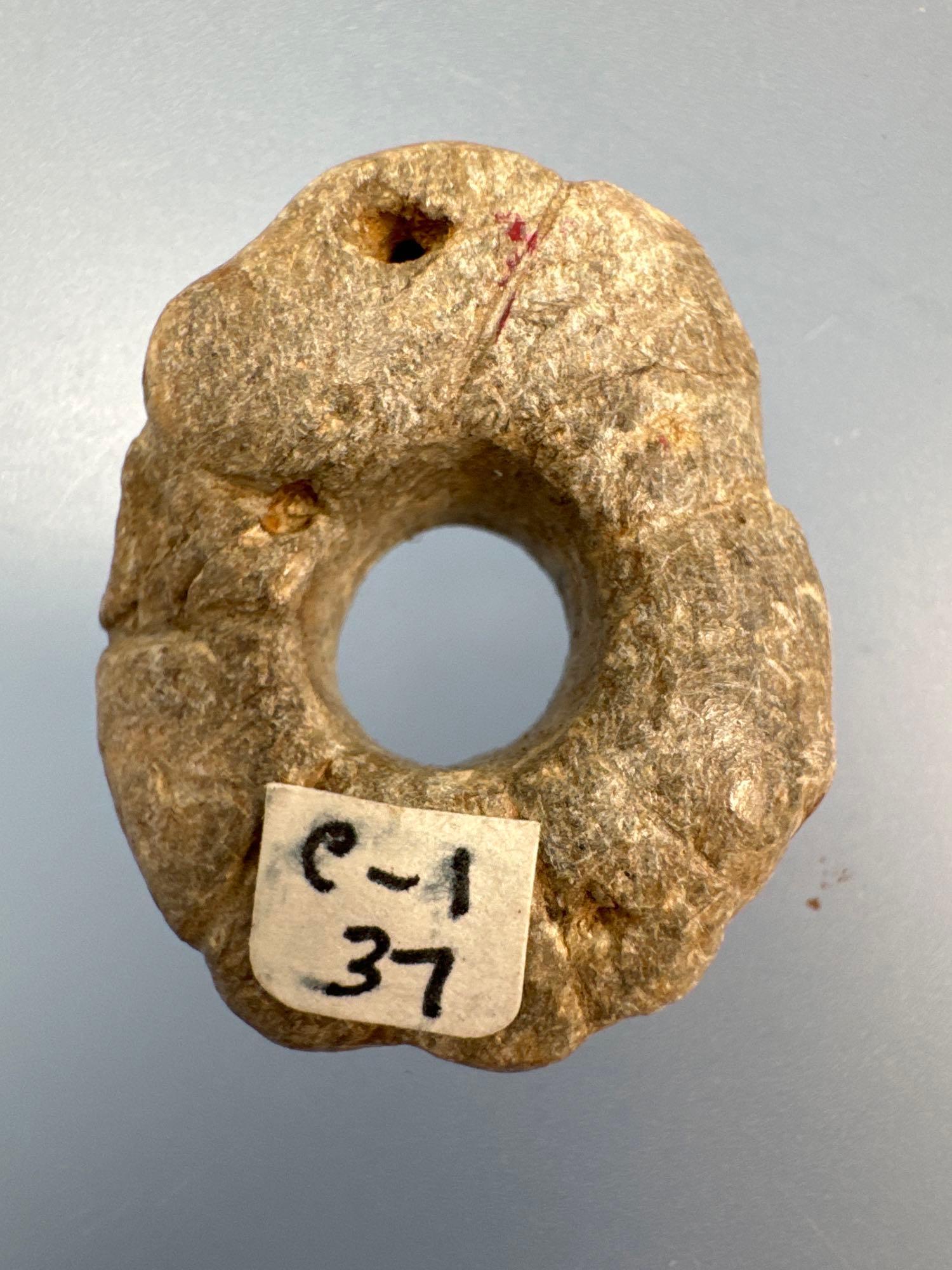 1 1/8" Soapstone Bead w/Incising On Face and Edges,Ex: Clyde Youtz Collection of Newmanstown, PA, Pu