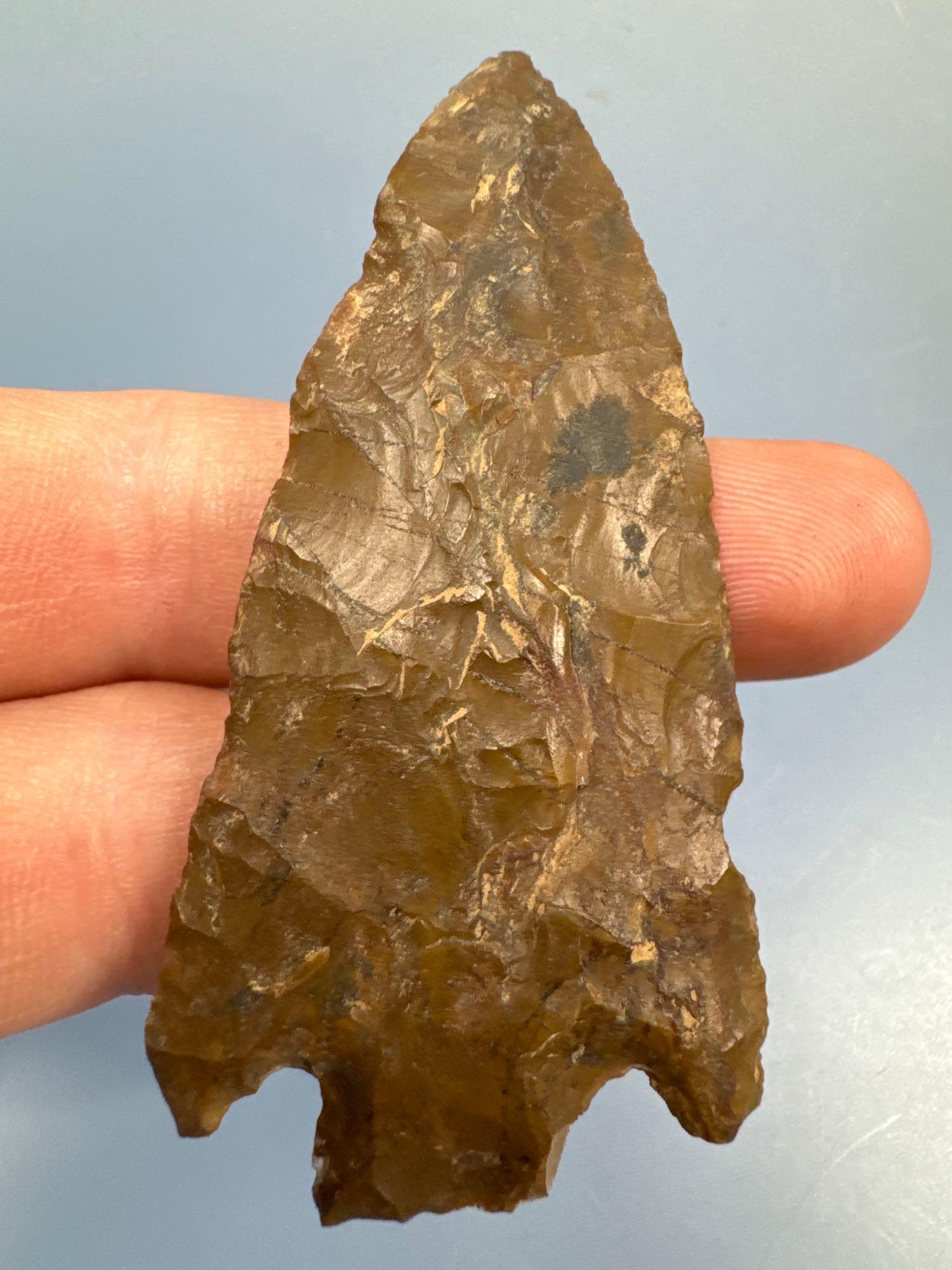 2 5/8" Corner Notch Point, Jasper,Ex: Clyde Youtz Collection of Newmanstown, PA, Purchased at a Cone