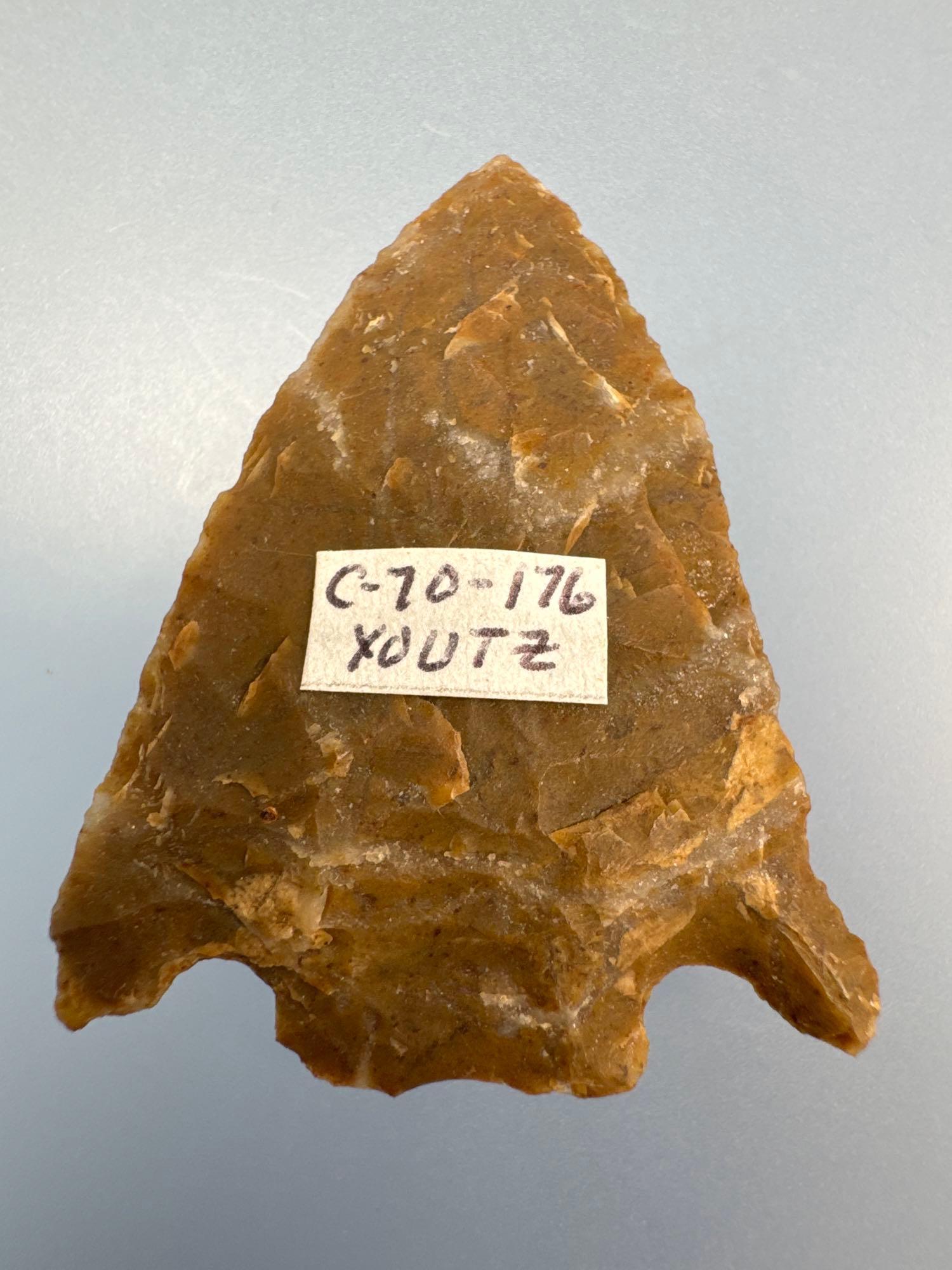 1 1/2" Basal Notch Point, Ex: Clyde Youtz Collection of Newmanstown, PA, Purchased at a Conestoga Au