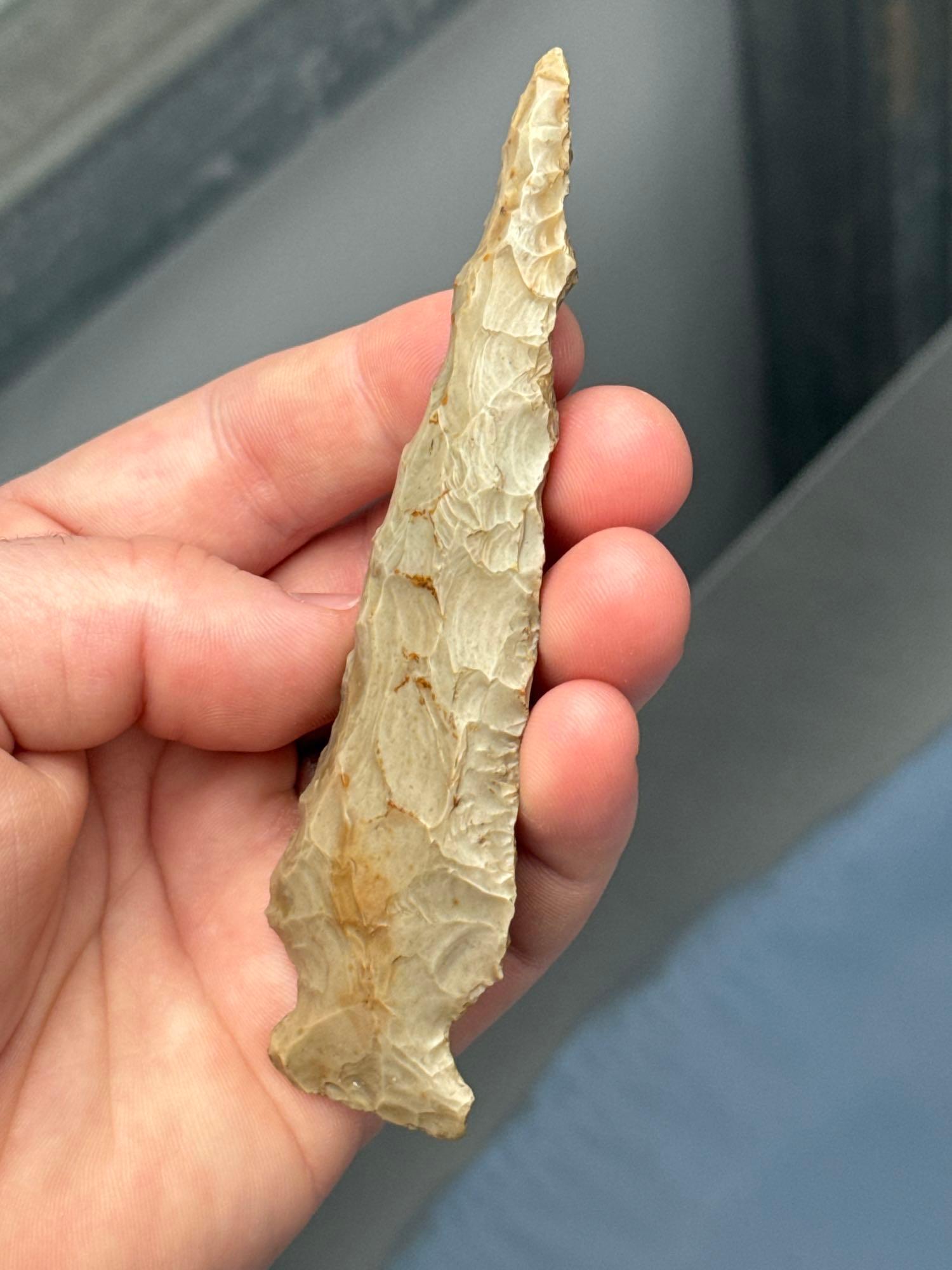 Large 4 7/8" Glossy Flint Point, Side Notch, Excellent Example, Found in Illinois, Purchased by Walt