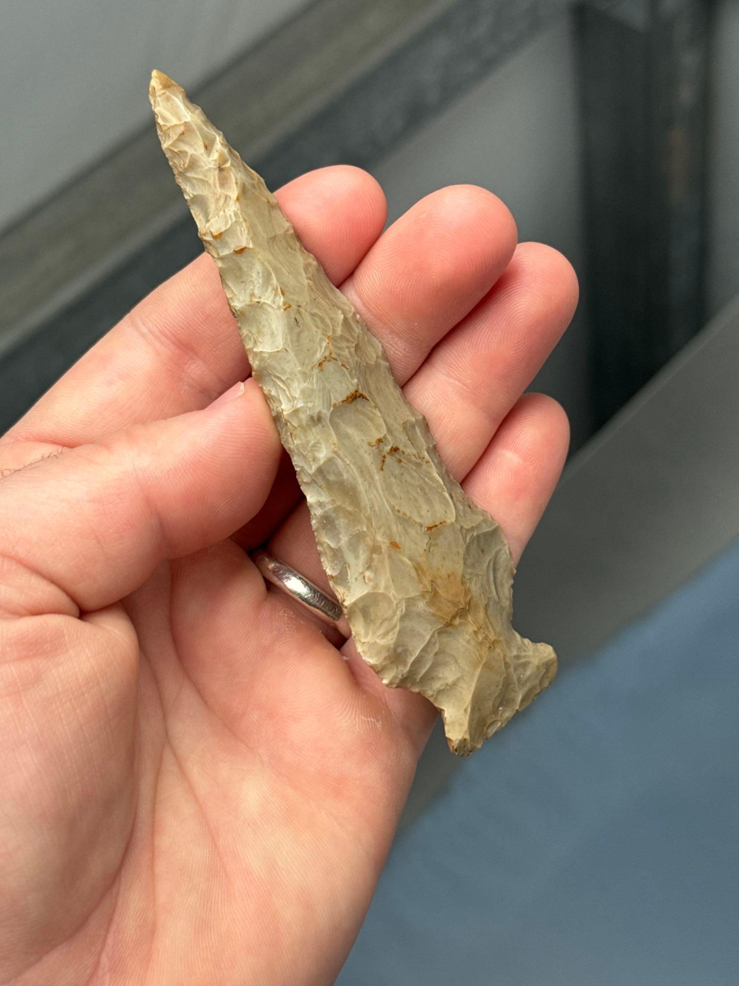 Large 4 7/8" Glossy Flint Point, Side Notch, Excellent Example, Found in Illinois, Purchased by Walt