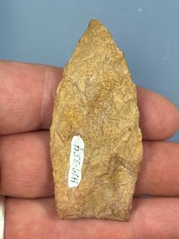 2 1/2" Yellow Jasper Fox Creek Lanceolate Point, Found in PA/NJ/NY Tristate Area, Ex: Harry Mucklin,