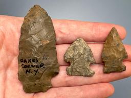 Lot of 9 Nice Chert Points, Longest is 2 1/2", Found in New York State, Ex: Dave Summers Collection
