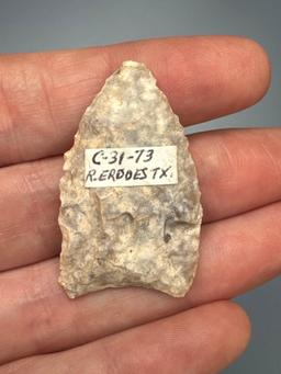 1 1/2" Fluted Paleo Found in Texas, Great Condition, Ex: Walt Podpora Collection