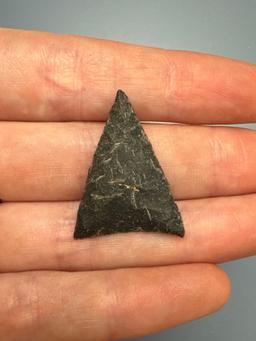 1 1/4" Black Chert Triangle Arrowhead, Found in PA/NJ/NY Tristate Area, Ex: Harry Mucklin, Lemaster,