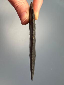 SUPERB 3 3/4" Black Chert Perkiomen, 1/8" of Tip and 1/8" of Shoulder Restored, Found in Morris Co.,
