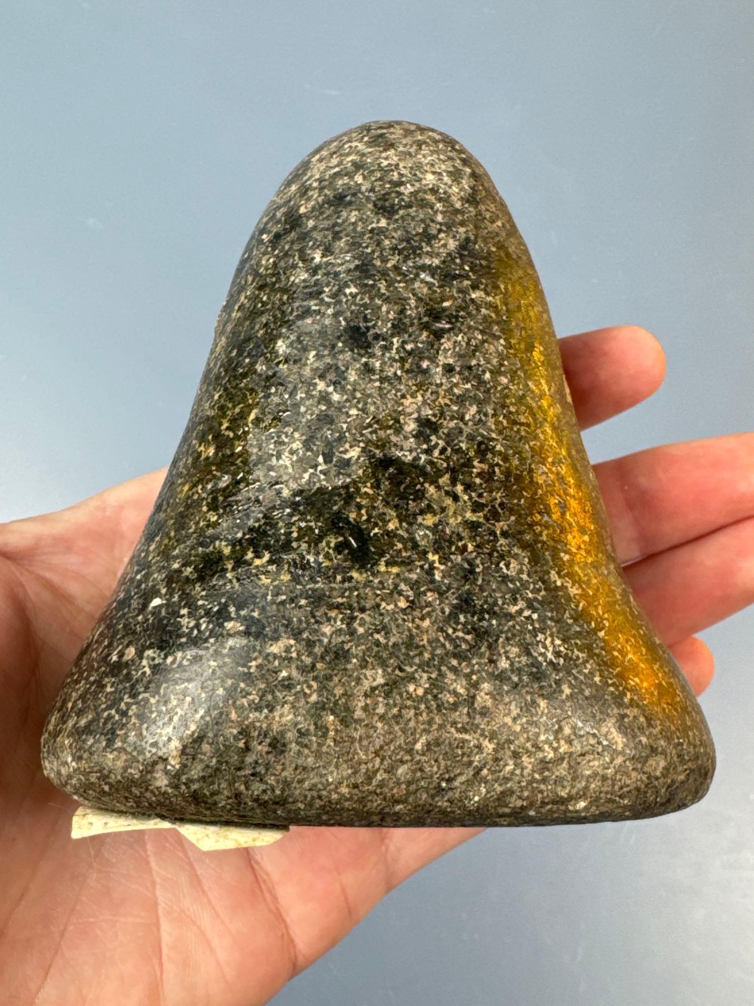 3 7/8" Highly Polished Hardstone Bell Pestle, Dimple on Bottom, Found in Ohio, Ex: Carence Haushouer