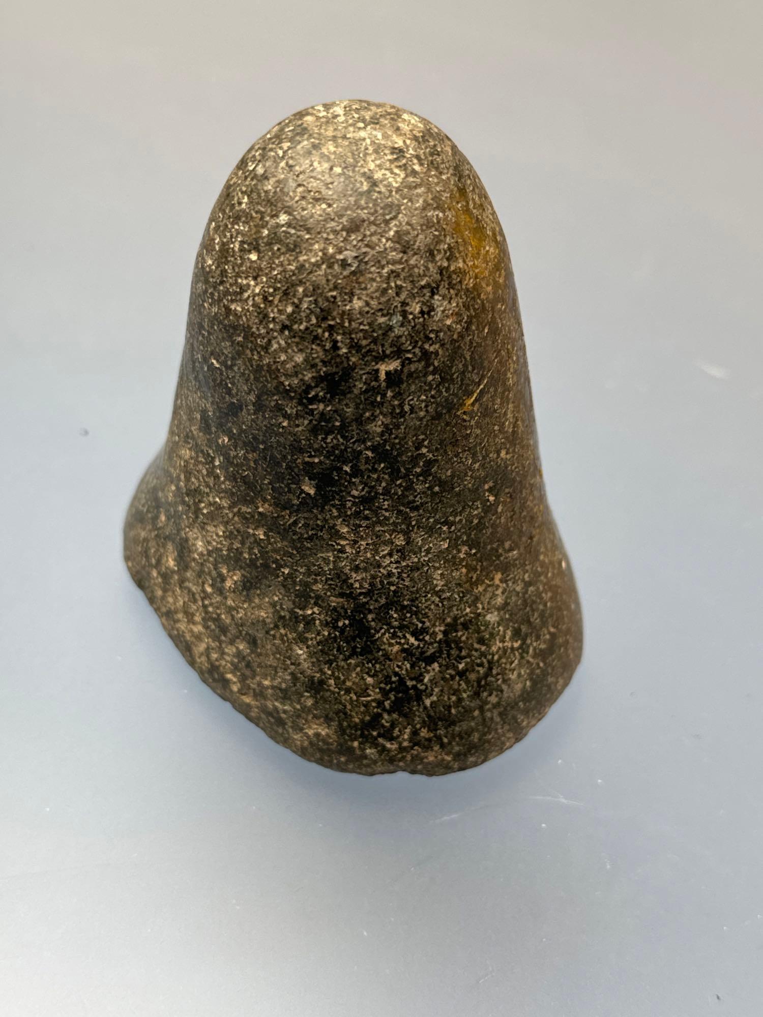 3 7/8" Highly Polished Hardstone Bell Pestle, Dimple on Bottom, Found in Ohio, Ex: Carence Haushouer