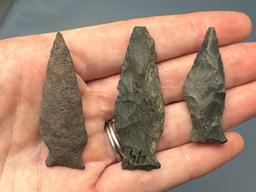 Lot of 3 Fishtail Points, Found in Various Locations in PA, Longest is 2"