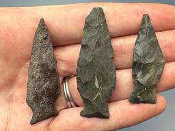 Lot of 3 Fishtail Points, Found in Various Locations in PA, Longest is 2"