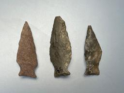 Lot of 3 Fishtail Points, Found in Various Locations in PA, Longest is 2"