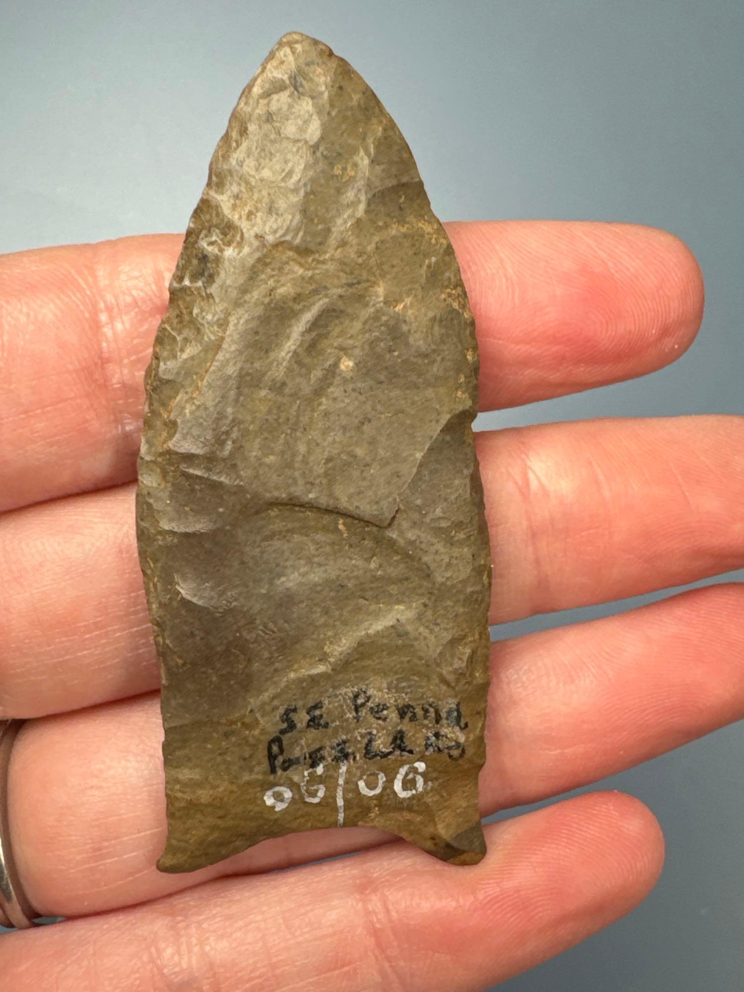 HIGHLIGHT 2 5/8" Fluted Clovis, Found in Southeastern PA, PICTURED PA Fluted Point Survey Addendum,