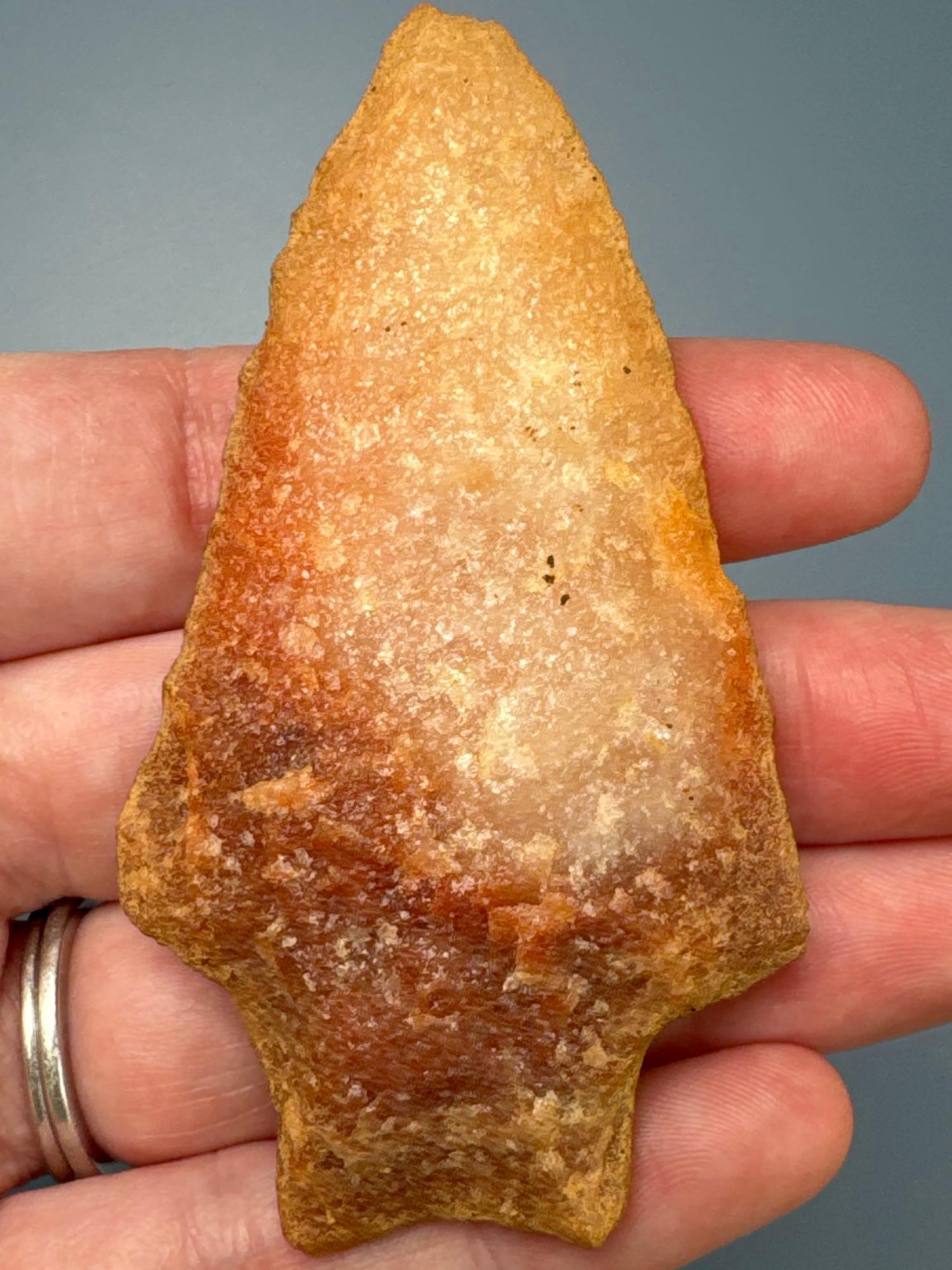 3 1/16" Colorful Savannah River Quartzite Point, Pink, Yellow, Orange Coloration, Found in North Car