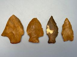 4 Fine Jasper Points, Prient, Perk, Lehigh Broadpoint, Found in Pennsylvania, Longest is 1 7/8"