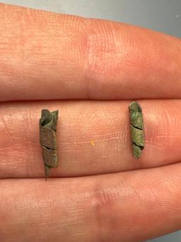 x2 Rare Spiral Brass Beads, Susquehannock, Found Oscar Leibhart Site, York Co PA 1665-1682, by Donal