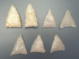 7 FINE Quartz Triangle Points, Excellent Examples, Longest is 1 1/8", Found in Berks Co., PA
