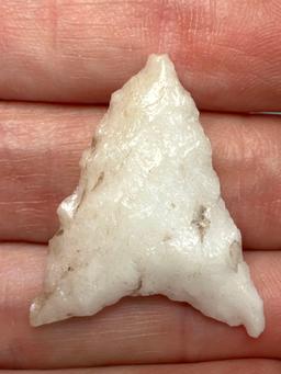 1 1/4" White Quartz Levana Triangle Point, Found in PA