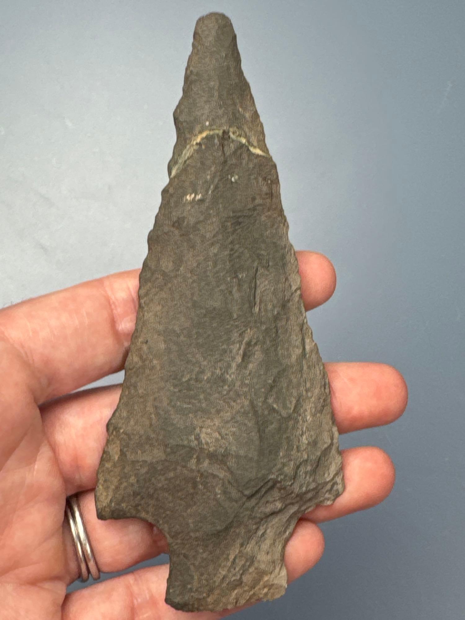 Large 4 3/4" Carbon County Chert Stem Point, Broken+Reglued near Tip, Found in Jim Thorpe Area in Pe