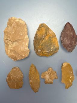 11 Decent Jasper Artifacts, Arrowheads, Found in Jim Thorpe Area in Pennsylvania, Longest is 2 3/4"