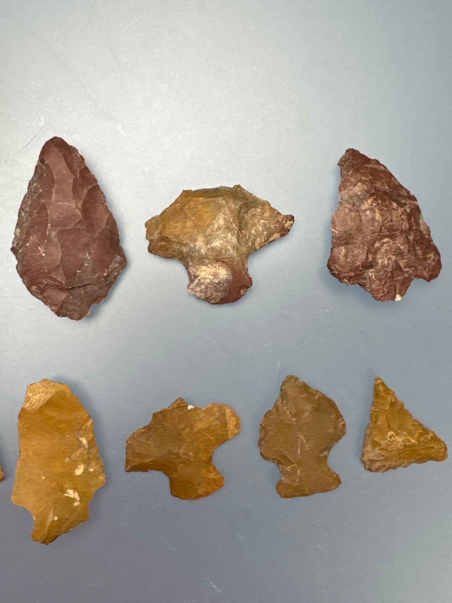 11 Decent Jasper Artifacts, Arrowheads, Found in Jim Thorpe Area in Pennsylvania, Longest is 2 3/4"