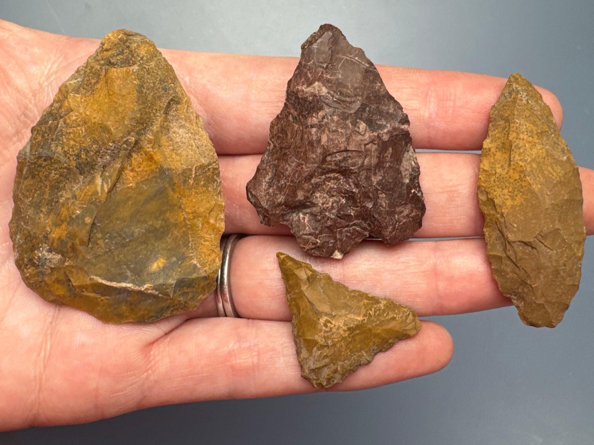 11 Decent Jasper Artifacts, Arrowheads, Found in Jim Thorpe Area in Pennsylvania, Longest is 2 3/4"